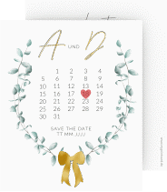 Klick: Details zu Save the Date-Kalenderblatt "Eucalypt Bow" anzeigen Save the Date-Kalenderblatt "Eucalypt Bow"