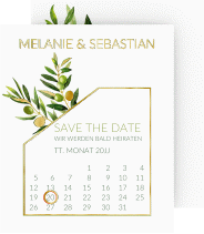 Klick: Details zu Save the Date-Kalenderblatt "Olivenzweig" anzeigen Save the Date-Kalenderblatt "Olivenzweig"