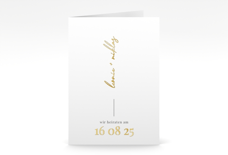 Einladungskarte Hochzeit Idylle A6 Klappkarte hoch weiss gold