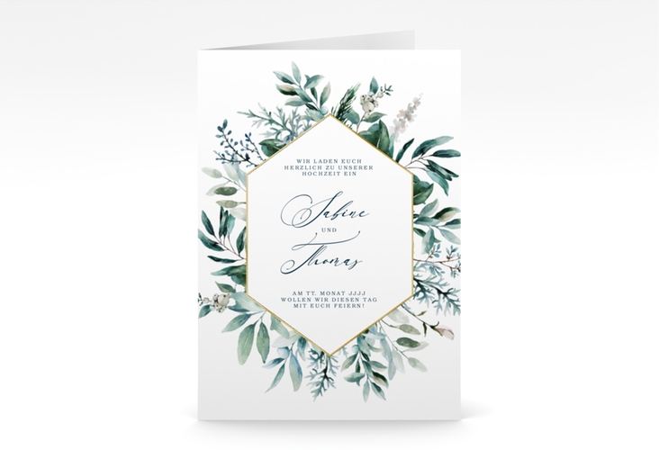 Einladungskarte Hochzeit Lumiere A6 Klappkarte hoch weiss gold