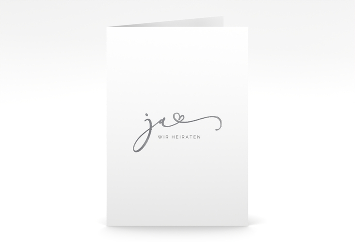 Hochzeitseinladung Jawort A6 Klappkarte hoch weiss silber modern minimalistisch mit veredelter Aufschrift