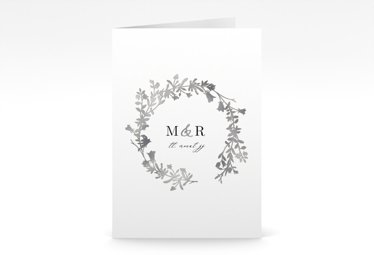 Dankeskarte Hochzeit Filigree A6 Klappkarte hoch weiss silber