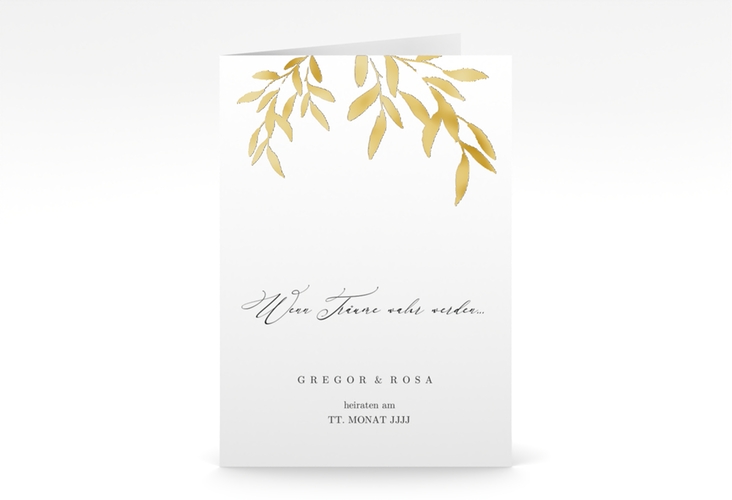 Einladungskarte Hochzeit Demure A6 Klappkarte hoch weiss gold