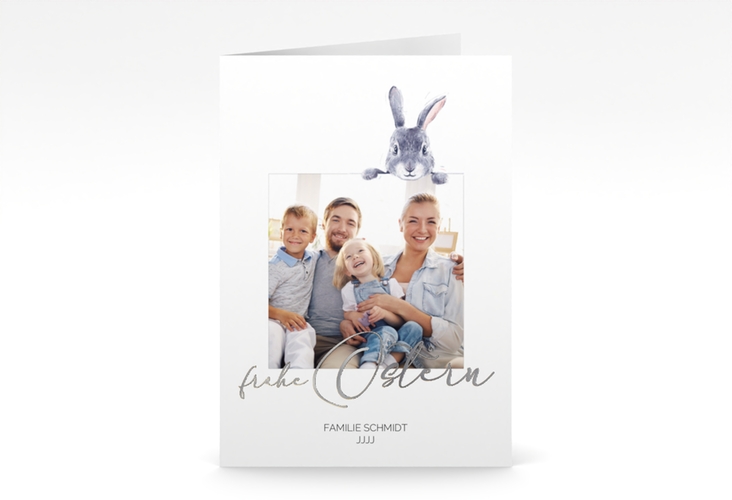 Osterkarte Osterpost A6 Klappkarte hoch weiss silber