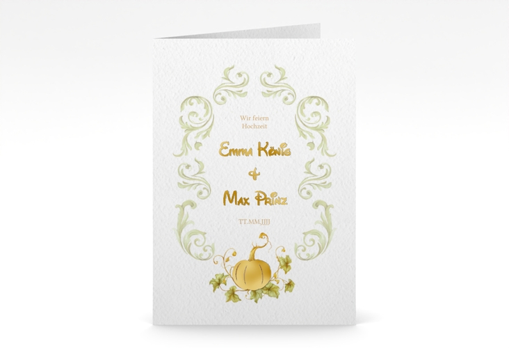 Einladungskarte Hochzeit Märchenhaft A6 Klappkarte hoch gruen gold