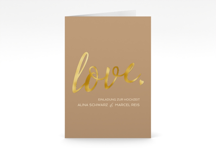 Einladungskarte Hochzeit Glam A6 Klappkarte hoch beige gold