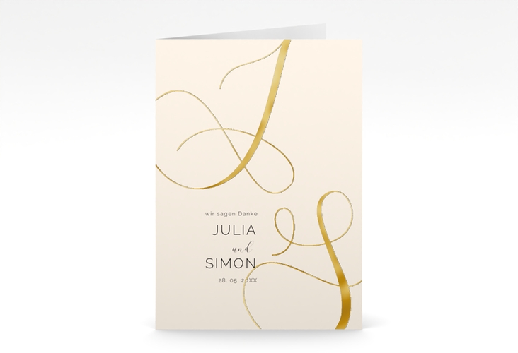 Danksagungskarte Hochzeit Eheschließung A6 Klappkarte hoch beige gold mit Gräsern und Trockenblumen für Boho-Hochzeit