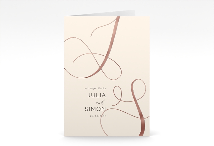 Danksagungskarte Hochzeit Eheschließung A6 Klappkarte hoch beige rosegold mit Gräsern und Trockenblumen für Boho-Hochzeit