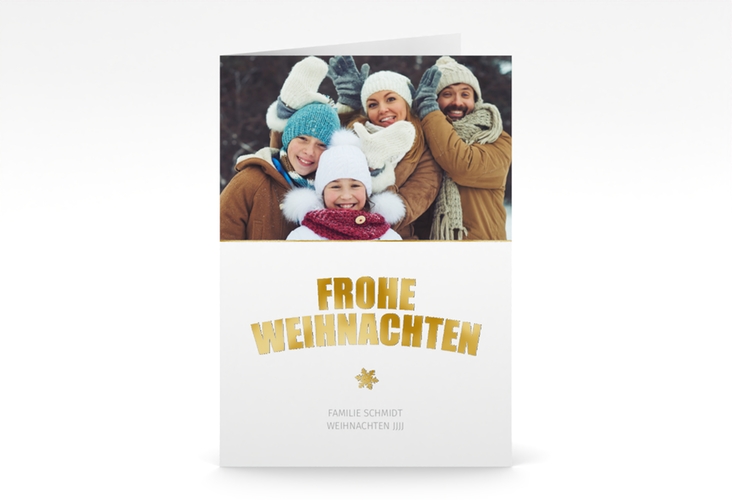 Weihnachtskarte Festtag A6 Klappkarte hoch weiss gold zum Personalisieren mit Foto
