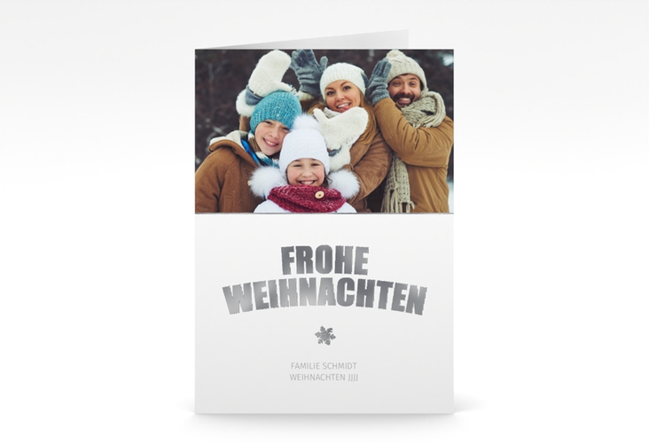 Weihnachtskarte Festtag A6 Klappkarte hoch weiss silber zum Personalisieren mit Foto
