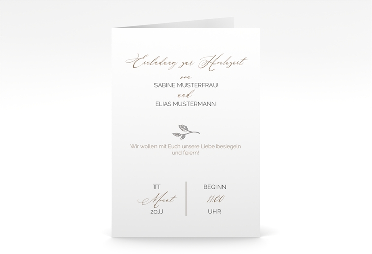 Einladungskarte Hochzeit Plain A6 Klappkarte hoch weiss silber