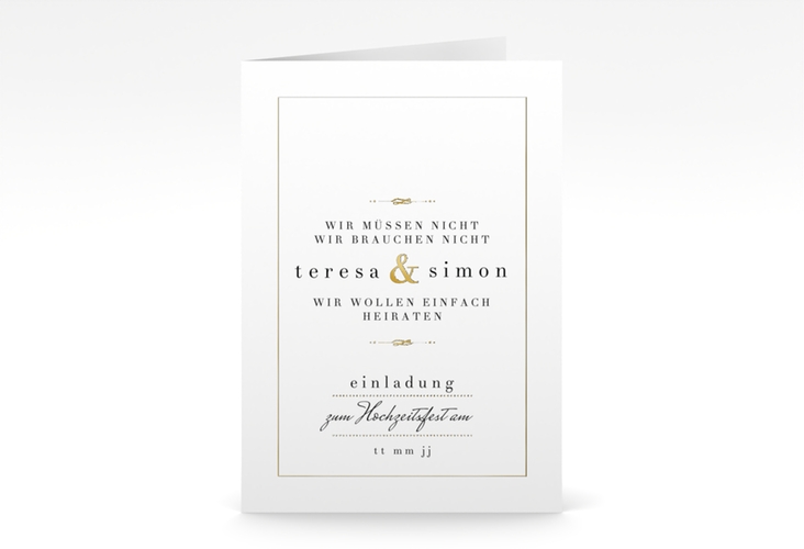 Einladungskarte Hochzeit Manorial A6 Klappkarte hoch weiss gold