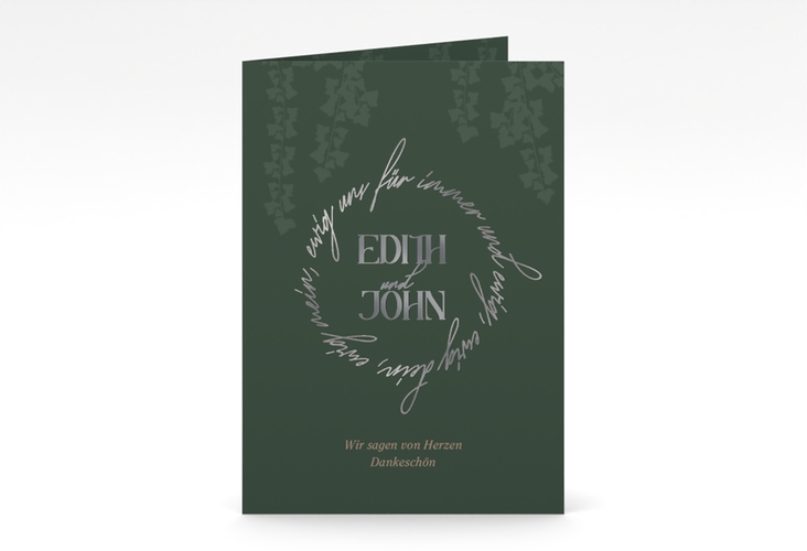Danksagungskarte Hochzeit Efeugrün A6 Klappkarte hoch gruen silber im Fantasy-Elfen-Design mit Efeu