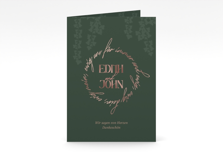 Danksagungskarte Hochzeit Efeugrün A6 Klappkarte hoch gruen rosegold im Fantasy-Elfen-Design mit Efeu