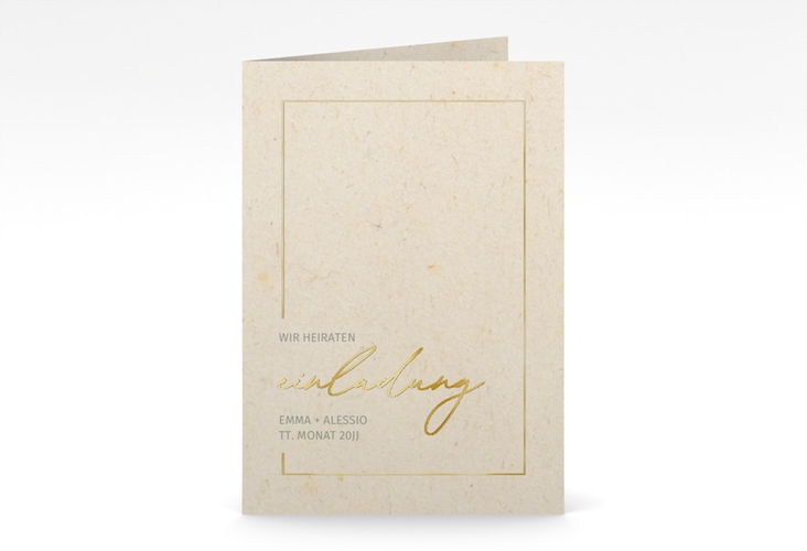 Einladungskarte Hochzeit Simple Line A6 Klappkarte hoch beige gold