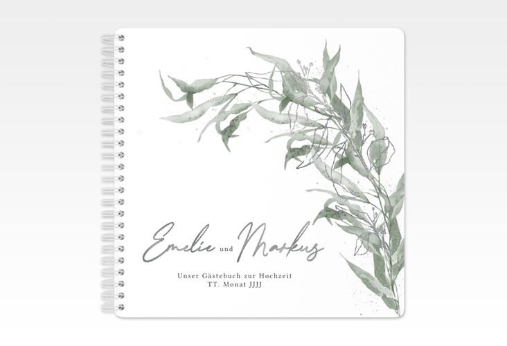 Gästebuch Hochzeit Eucalyptus Green Ringbindung weiss silber