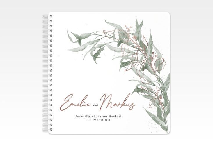 Gästebuch Hochzeit Eucalyptus Green Ringbindung weiss rosegold