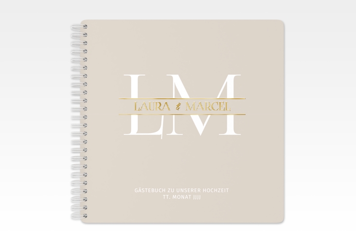 Gästebuch Hochzeit Monogramm Ringbindung beige gold
