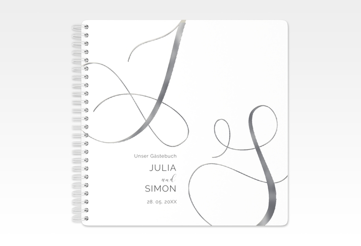 Gästebuch Hochzeit Eheschließung Ringbindung weiss silber