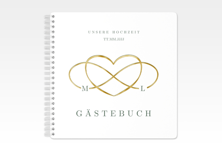 Gästebuch Hochzeit Infinity Ringbindung gruen gold
