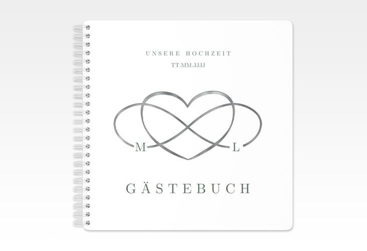 Gästebuch Hochzeit Infinity Ringbindung gruen silber