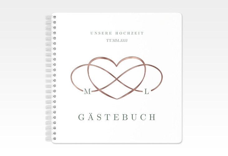 Gästebuch Hochzeit Infinity Ringbindung gruen rosegold