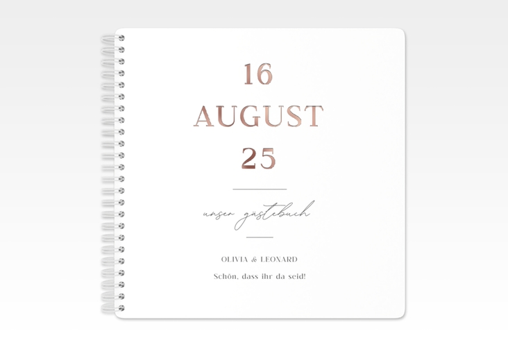 Gästebuch Hochzeit Authentisch Ringbindung weiss rosegold in schlichtem Design mit großem Hochzeitsdatum