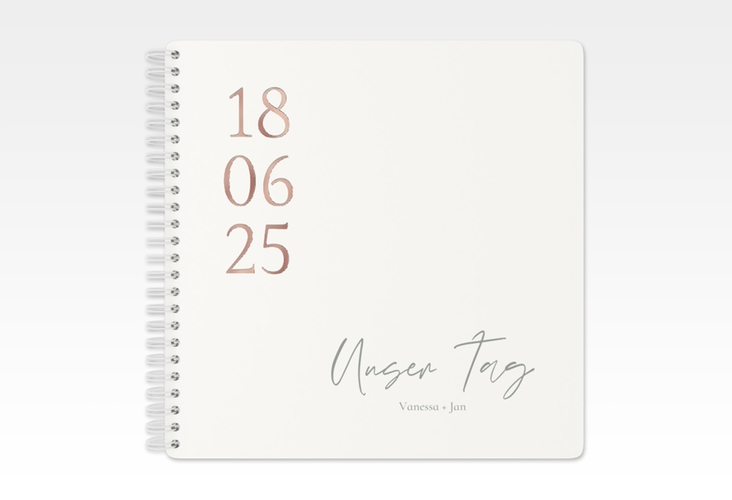 Gästebuch Hochzeit Day Ringbindung weiss rosegold mit Datum im minimalistischen Design