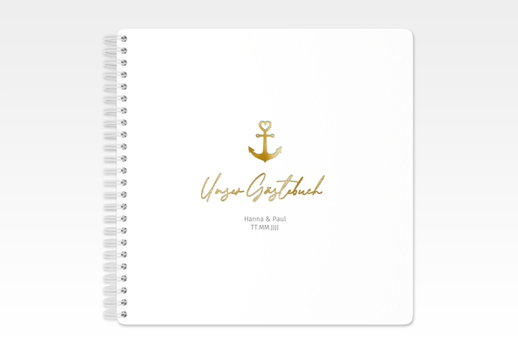 Gästebuch Hochzeit Ankerliebe Ringbindung weiss gold im minimalistischen maritimen Design mit Anker
