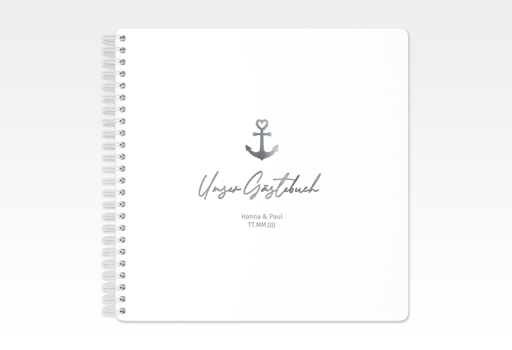 Gästebuch Hochzeit Ankerliebe Ringbindung weiss silber im minimalistischen maritimen Design mit Anker