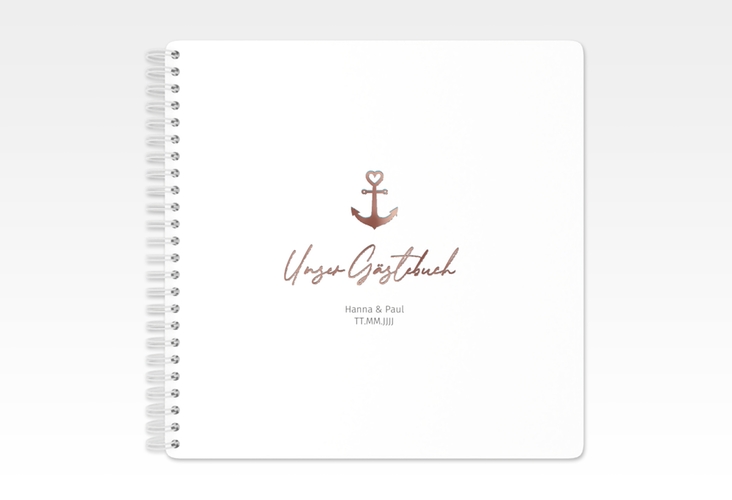 Gästebuch Hochzeit Ankerliebe Ringbindung weiss rosegold im minimalistischen maritimen Design mit Anker