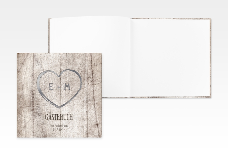 Gästebuch Creation Wood 20 x 20 cm, Hardcover weiss silber