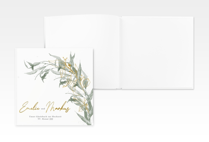 Gästebuch Creation Hochzeit Eucalyptus Green 20 x 20 cm, Hardcover weiss gold