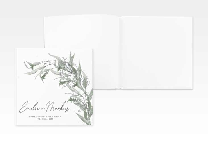 Gästebuch Creation Hochzeit Eucalyptus Green 20 x 20 cm, Hardcover weiss silber