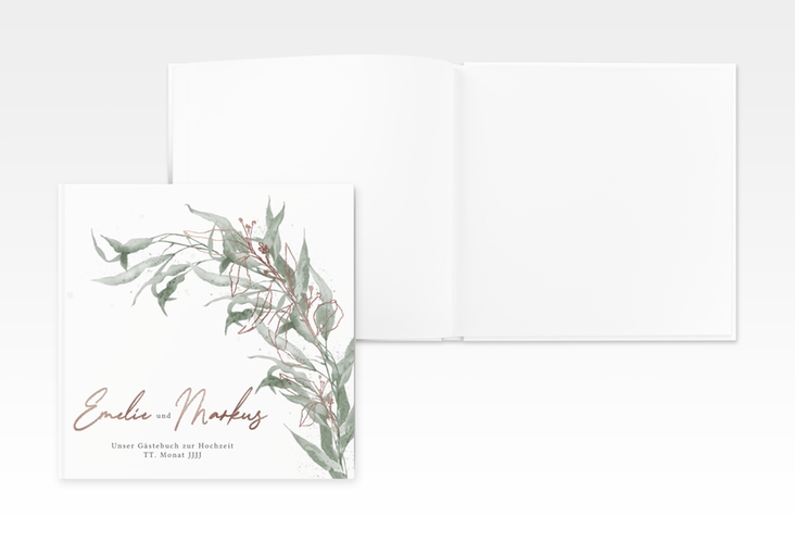 Gästebuch Creation Hochzeit Eucalyptus Green 20 x 20 cm, Hardcover weiss rosegold