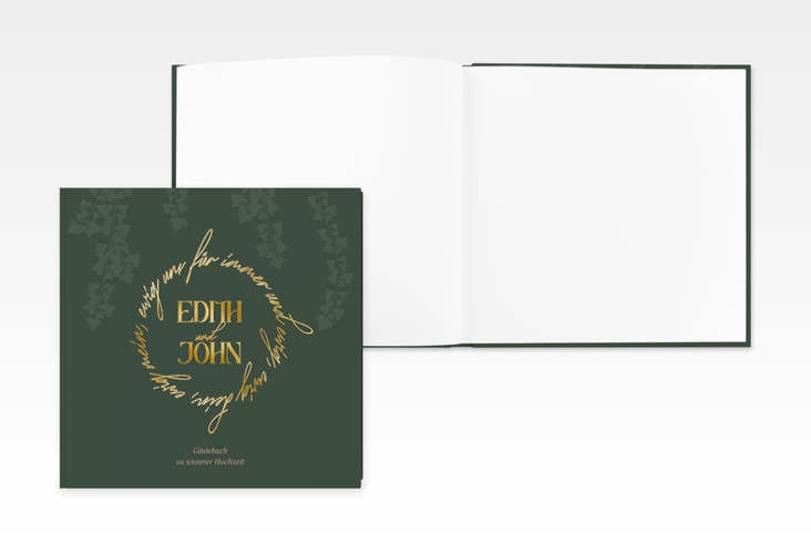 Gästebuch Creation Efeugrün 20 x 20 cm, Hardcover gruen gold im Fantasy-Elfen-Design mit Efeu