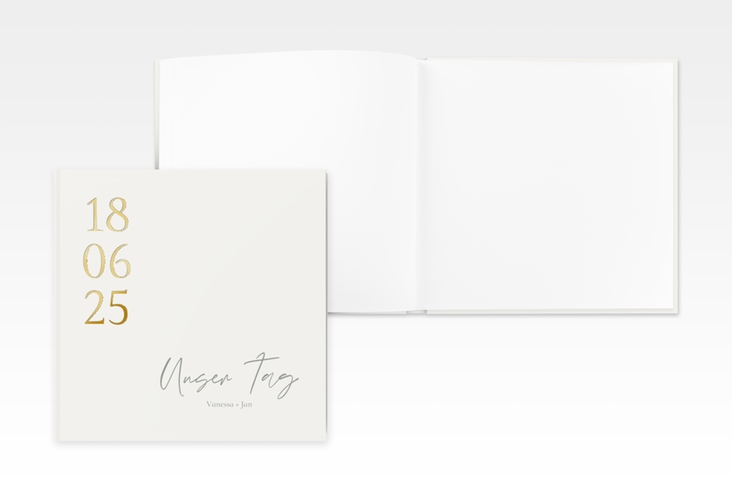 Gästebuch Creation Day 20 x 20 cm, Hardcover weiss gold mit Datum im minimalistischen Design