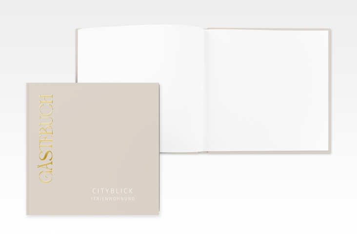 Gästebuch Creation Ferienwohnung Ferienunterkunft 20 x 20 cm, Hardcover beige gold
