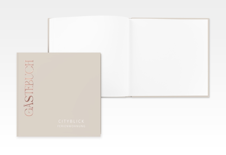 Gästebuch Creation Ferienwohnung Ferienunterkunft 20 x 20 cm, Hardcover beige rosegold