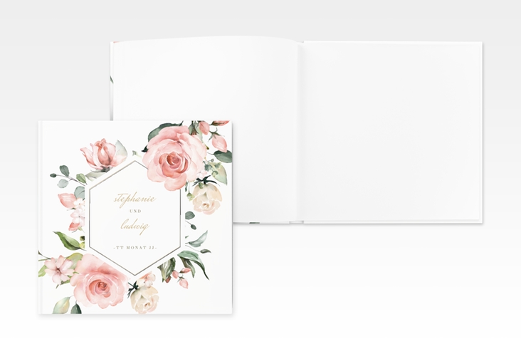 Gästebuch Creation Graceful 20 x 20 cm, Hardcover weiss silber mit Rosenblüten in Rosa und Weiß
