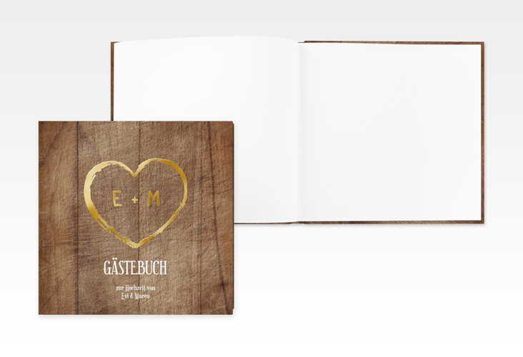 Gästebuch Creation Wood 20 x 20 cm, Hardcover braun gold