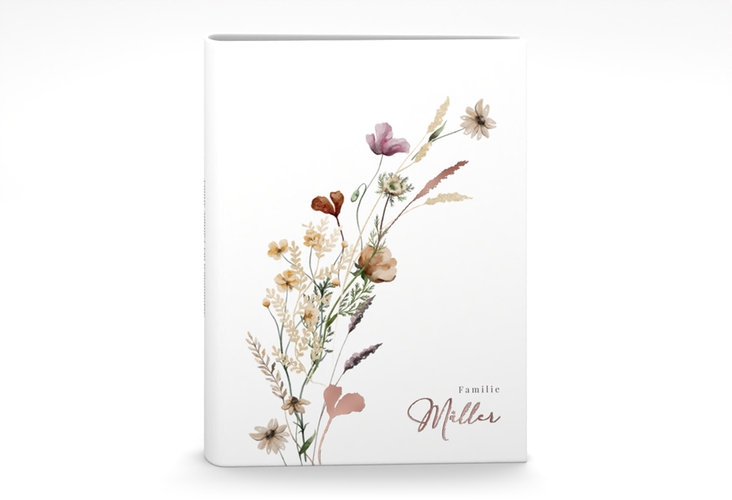 Stammbuch A5 Sauvages Stammbuch A5 weiss rosegold mit getrockneten Wiesenblumen