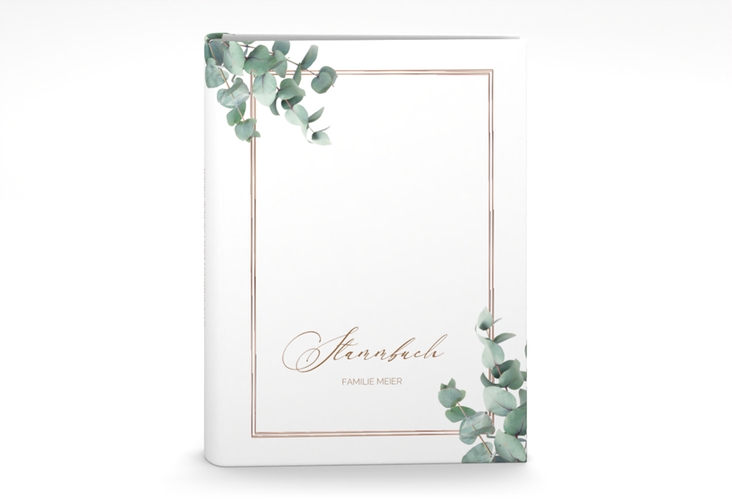 Stammbuch A5 Eucalypt Stammbuch A5 weiss rosegold mit Eukalyptus und edlem Rahmen
