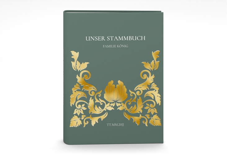 Stammbuch A5 Royal Stammbuch A5 gruen gold mit barockem Blumen-Ornament