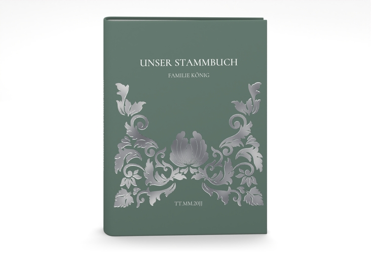Stammbuch A5 Royal Stammbuch A5 gruen silber mit barockem Blumen-Ornament