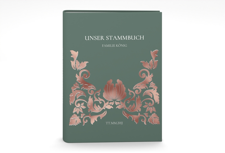 Stammbuch A5 Royal Stammbuch A5 gruen rosegold mit barockem Blumen-Ornament
