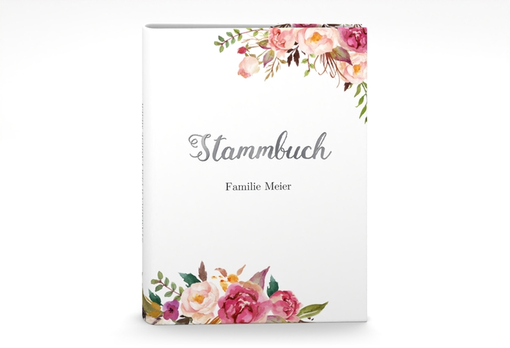 Stammbuch A5 Flowers Stammbuch A5 weiss silber mit bunten Aquarell-Blumen