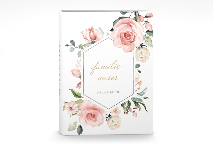 Stammbuch A5 Graceful Stammbuch A5 weiss silber mit Rosenblüten in Rosa und Weiß