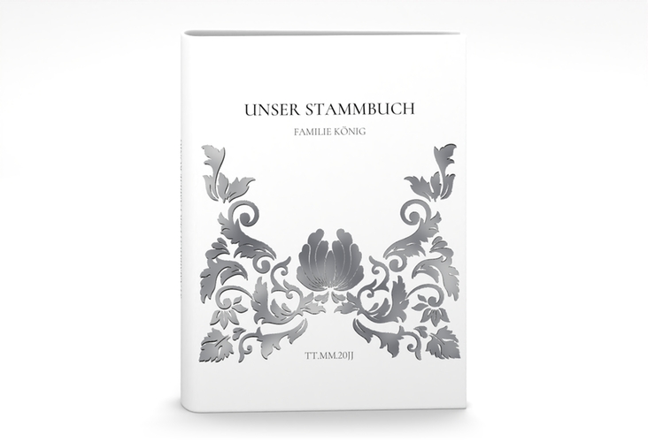 Stammbuch A5 Royal Stammbuch A5 weiss silber mit barockem Blumen-Ornament