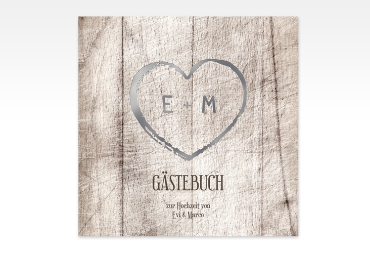 Gästebuch Creation Wood 20 x 20 cm, Hardcover weiss silber